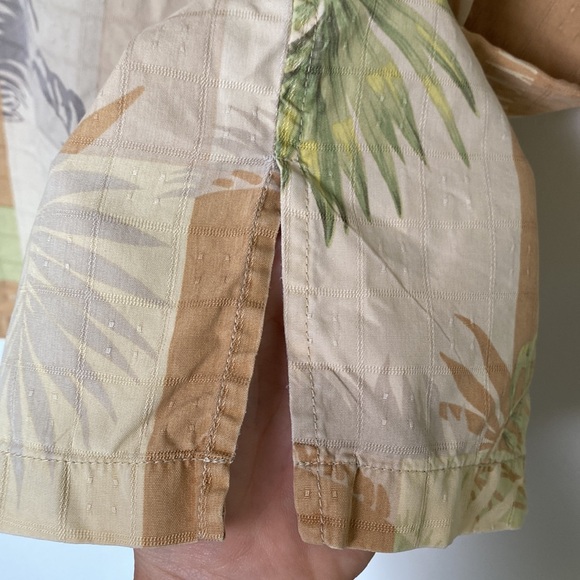 Vintage 90s Silk Hawaiian Shirt Men 2XL Cream Tan Palm Fronds USA Camp Festival - Picture 7 of 13